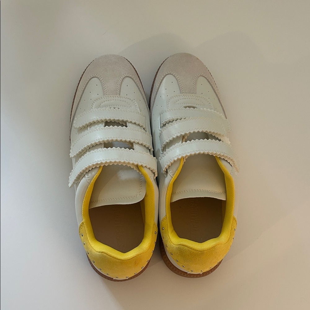 Steve Madden White and Yellow Velcro Sneakers